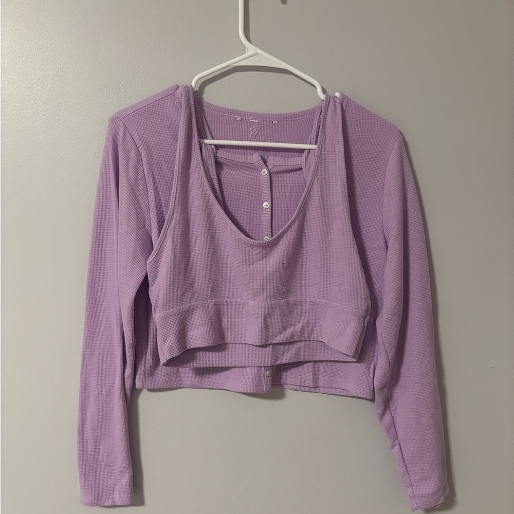 Victorias Secret Long Sleeve Button Down Sleep Shirt And Bralette Pair Size L